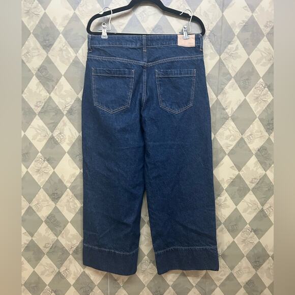Zara Crop High Waisted Wide Leg Cropped Jeans with Front Seam - Picture 2 of 4
